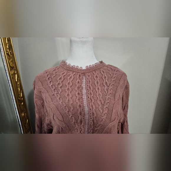 EXPRESS Cable Knit Lace Detail Bell Sleeve Sweater In Mauve Pink. Size Small NWT - Picture 7 of 14